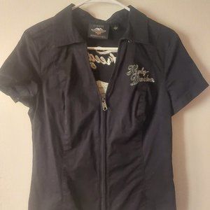 Harley Davidson form fitting zippered shirt